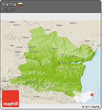 Physical 3D Map of Varna, shaded relief outside