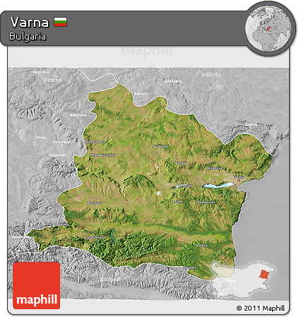 Satellite 3D Map of Varna, lighten, desaturated