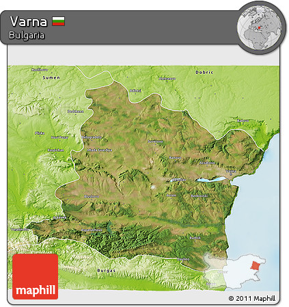 Satellite 3D Map of Varna, physical outside