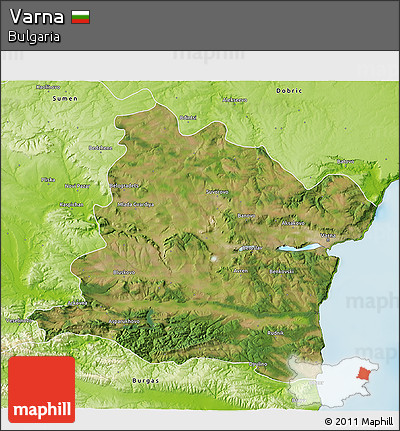 Satellite 3D Map of Varna, physical outside