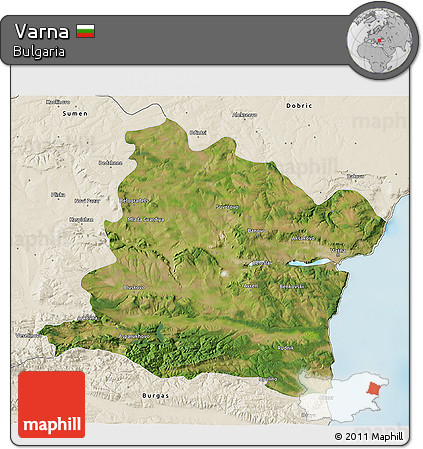 Satellite 3D Map of Varna, shaded relief outside