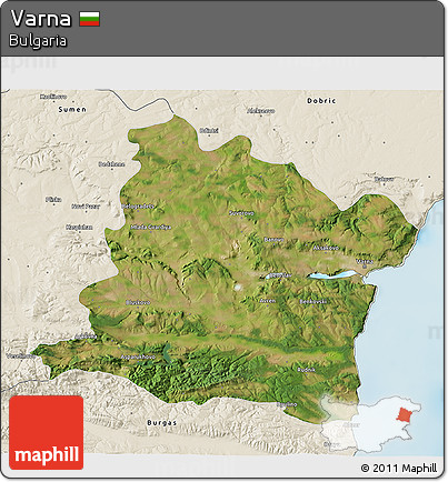 Satellite 3D Map of Varna, shaded relief outside