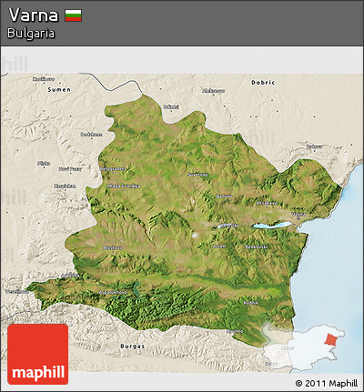 Satellite 3D Map of Varna, shaded relief outside