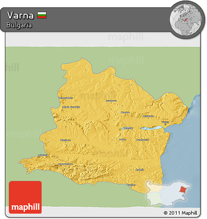 Savanna Style 3D Map of Varna, single color outside