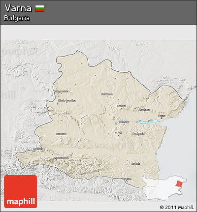 Shaded Relief 3D Map of Varna, lighten, semi-desaturated
