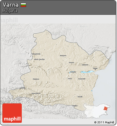 Shaded Relief 3D Map of Varna, lighten, semi-desaturated