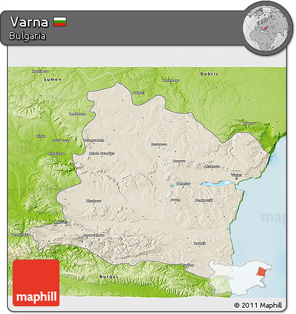 Shaded Relief 3D Map of Varna, physical outside