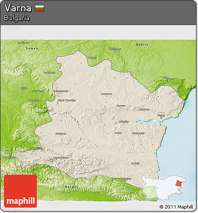 Shaded Relief 3D Map of Varna, physical outside