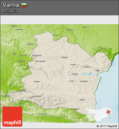Shaded Relief 3D Map of Varna, physical outside