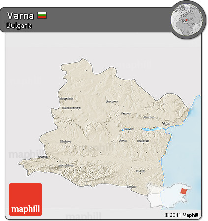 Shaded Relief 3D Map of Varna, single color outside
