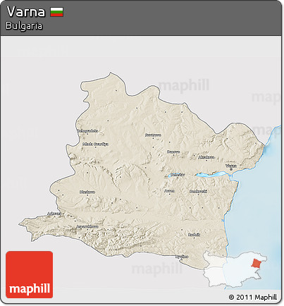 Shaded Relief 3D Map of Varna, single color outside