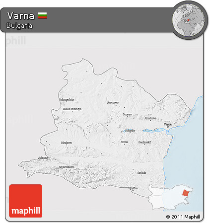 Silver Style 3D Map of Varna, single color outside