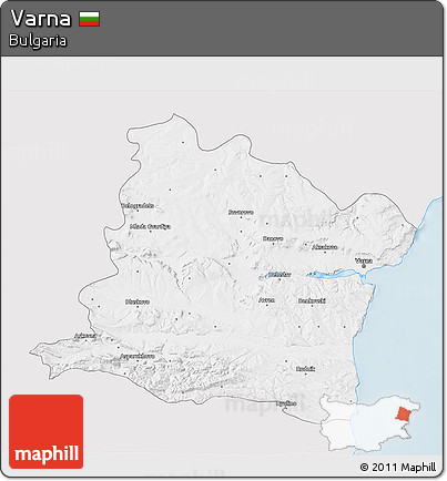 Silver Style 3D Map of Varna, single color outside