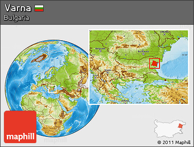 Physical Location Map of Varna, within the entire country