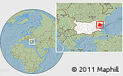 Savanna Style Location Map of Varna, highlighted country, within the entire country, hill shading