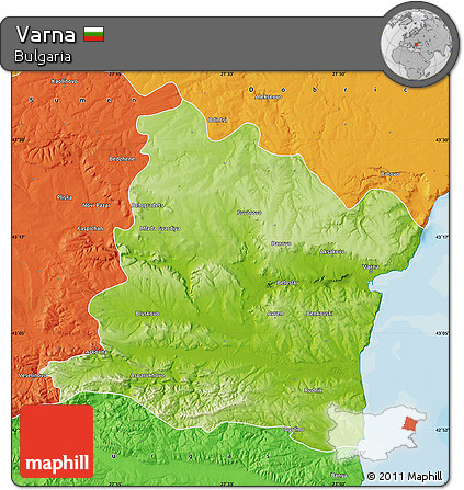 Physical Map of Varna, political outside