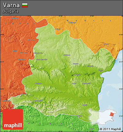 Physical Map of Varna, political outside