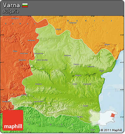 Physical Map of Varna, political outside