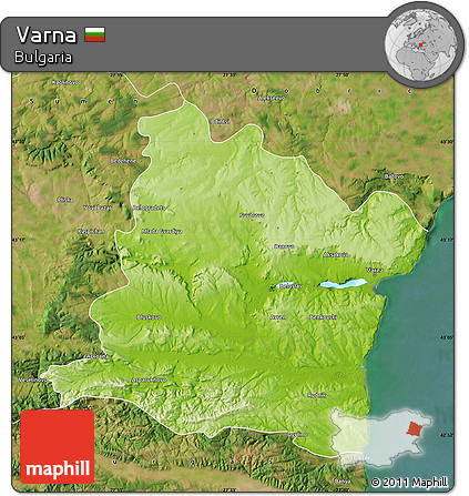 Physical Map of Varna, satellite outside