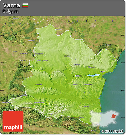 Physical Map of Varna, satellite outside