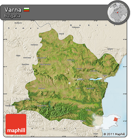 Satellite Map of Varna, shaded relief outside