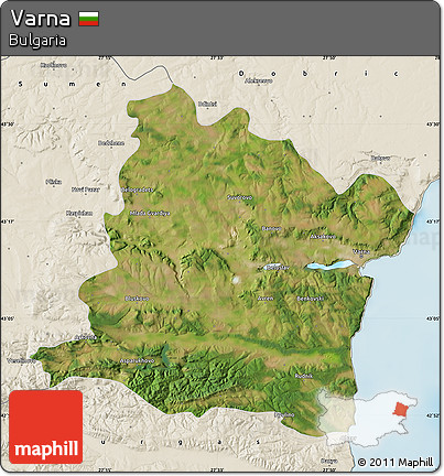 Satellite Map of Varna, shaded relief outside