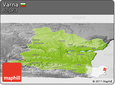 Physical Panoramic Map of Varna, desaturated