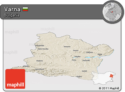 Shaded Relief Panoramic Map of Varna, cropped outside