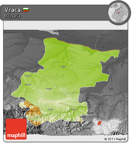 Physical 3D Map of Vraca, darken, desaturated