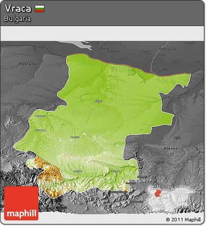 Physical 3D Map of Vraca, darken, desaturated