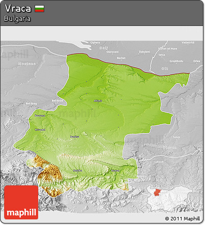 Physical 3D Map of Vraca, lighten, desaturated
