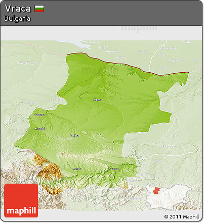 Physical 3D Map of Vraca, lighten