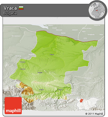 Physical 3D Map of Vraca, lighten, semi-desaturated