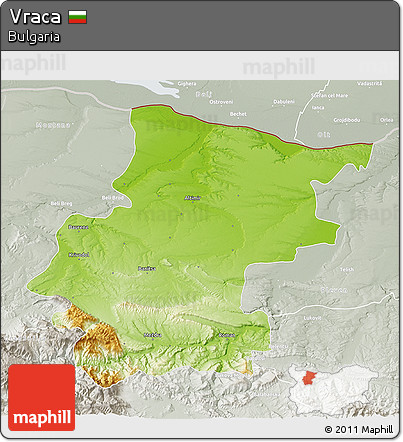 Physical 3D Map of Vraca, lighten, semi-desaturated