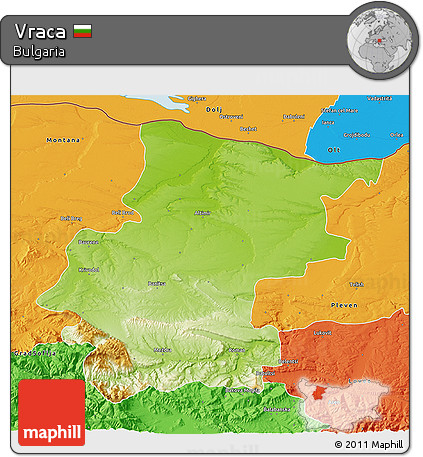 Physical 3D Map of Vraca, political outside