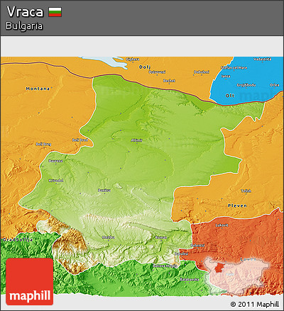 Physical 3D Map of Vraca, political outside
