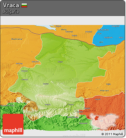 Physical 3D Map of Vraca, political outside