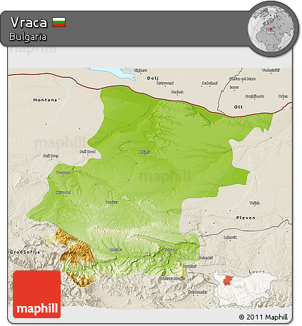 Physical 3D Map of Vraca, shaded relief outside