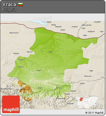 Physical 3D Map of Vraca, shaded relief outside