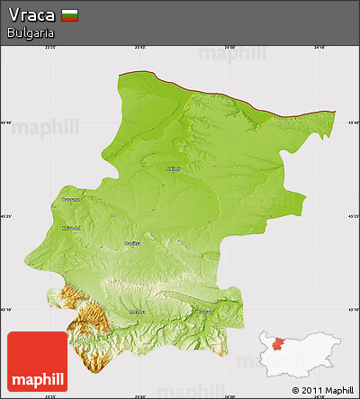 Physical Map of Vraca, cropped outside