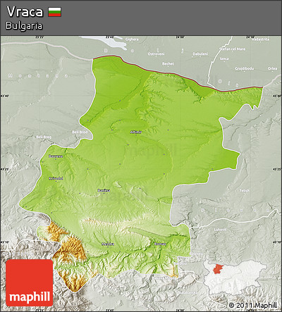 Physical Map of Vraca, lighten, semi-desaturated