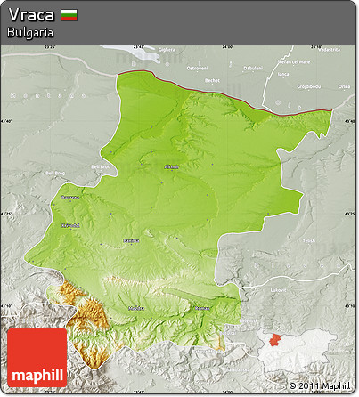 Physical Map of Vraca, lighten, semi-desaturated