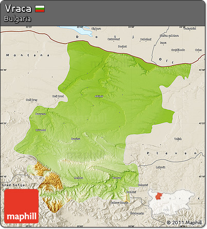 Physical Map of Vraca, shaded relief outside