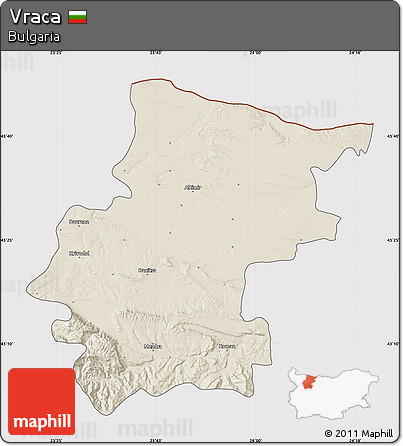 Shaded Relief Map of Vraca, cropped outside