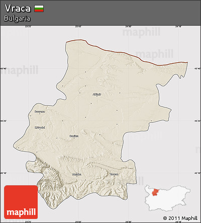 Shaded Relief Map of Vraca, cropped outside