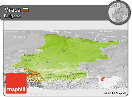 Physical Panoramic Map of Vraca, lighten, desaturated