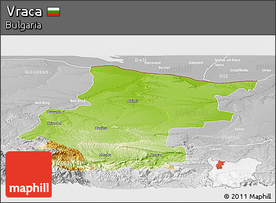Physical Panoramic Map of Vraca, lighten, desaturated