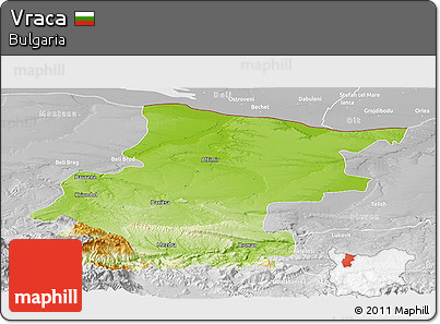 Physical Panoramic Map of Vraca, lighten, desaturated