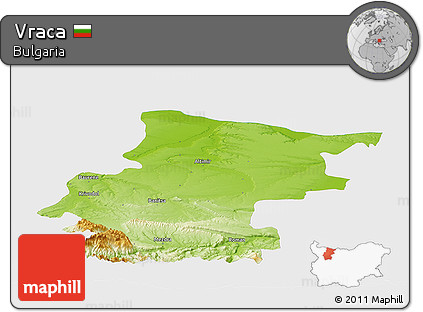 Physical Panoramic Map of Vraca, single color outside