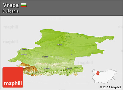 Physical Panoramic Map of Vraca, single color outside